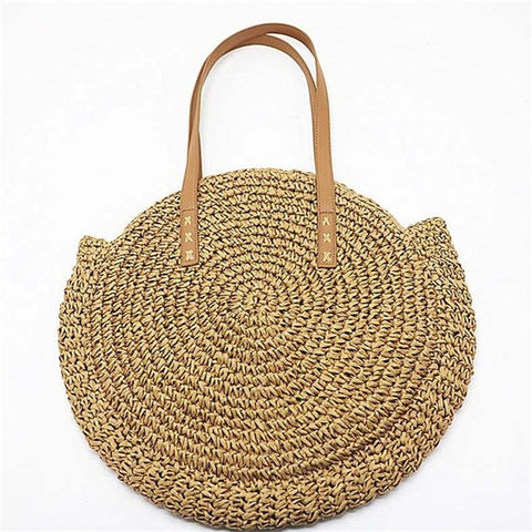 Handmade Woven Round Women Shoulder Bag Bohemian Summer Straw Beach Handbag for Travel Shopping Female Tote Rattan Wicker Bags