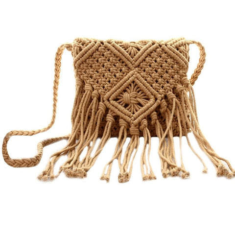 LJL Fringe Tassel Crossbody Shoulder Bag Woven Handmade Boho Beach Travel Handbag for Women